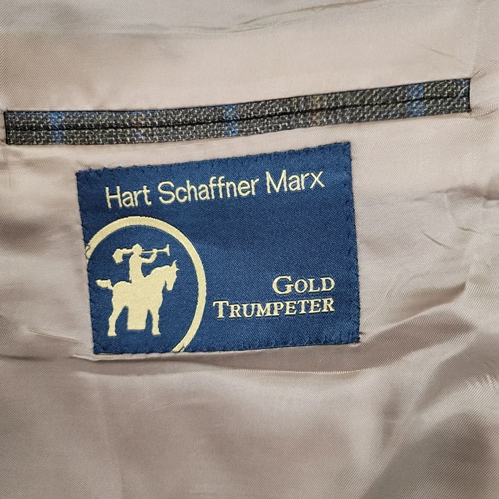 Hart Schaffner Marx Gold Trumpeter Brown Plaid Sport Coat Jacket USA Size 46L